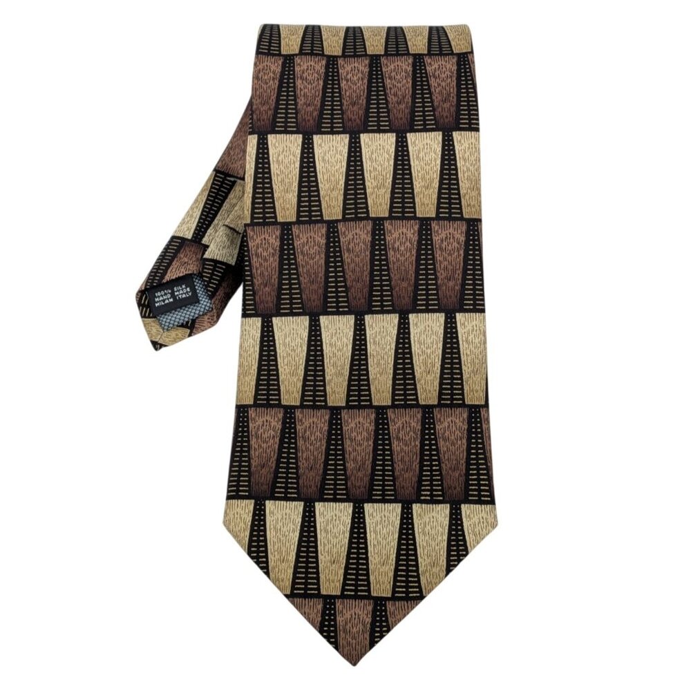 Vintage 90s Giorgio Cosani Silk Necktie Geometric Abstract Brown Y2K Italy Made